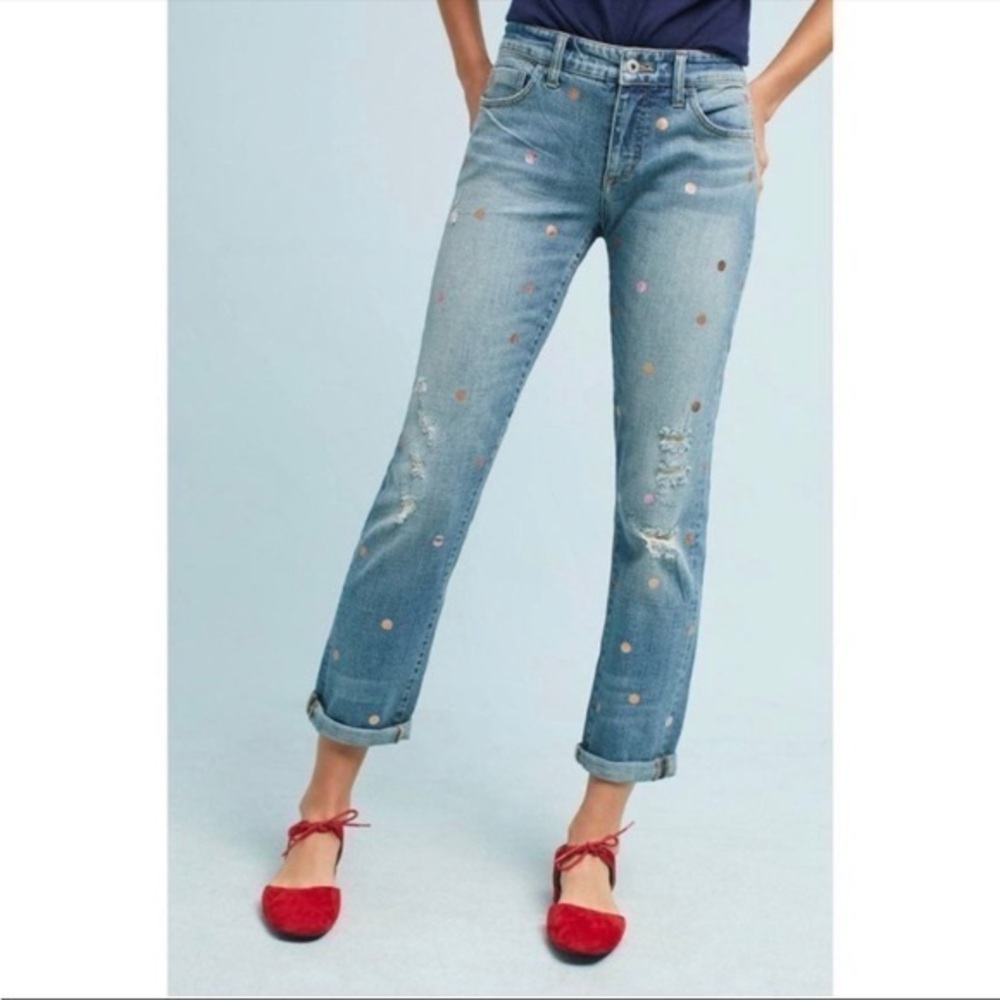Anthropologie Pilcro And The Letterpress Hypen Polka Dot Denim Jeans‎ Siz…